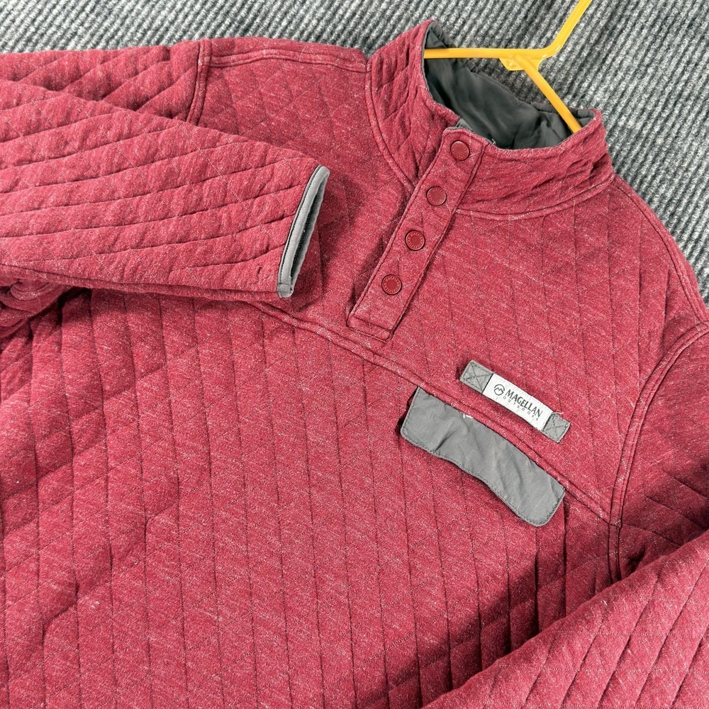 Magellan Outdoors Jacket Mens Large Red Quilted Snap Pullover Flex Pockets
